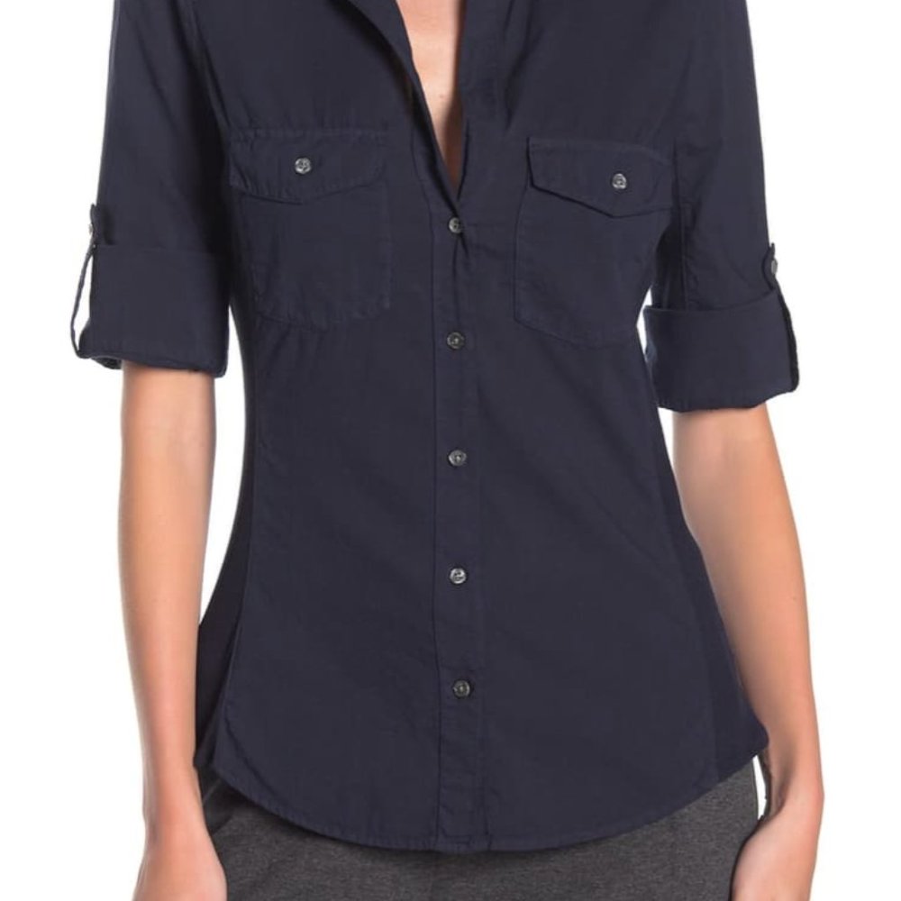 BLACK 3/4 length button up